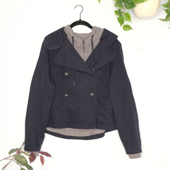 hei hei Jackets & Blazers - Hei Hei from Anthropologie Solin Hooded Blazer Jacket Twofer Medium Navy Gray